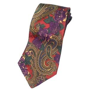 VINTAGE‎ Villa Bugatti Tie Mens 60"x3.5" 100% Italian Silk dark Floral paisley